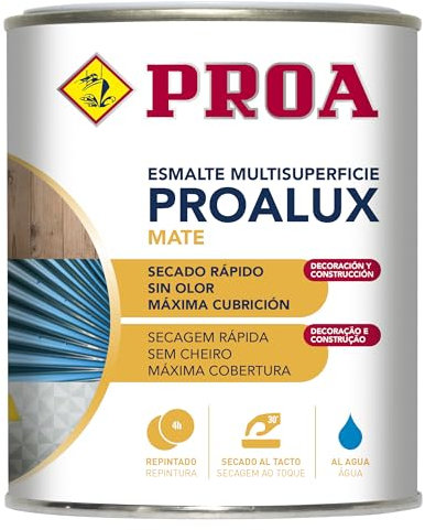 PROA PROALUX Esmalte al agua Multiadherente. Negro RAL 9005. 250 ML. Multisuperficie. mate