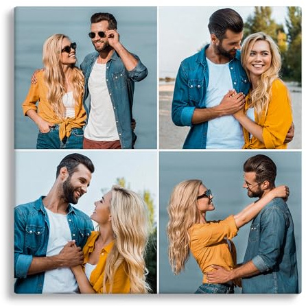 Cimpress Collage Photo sur Toile Personnalisée, Photo personnalisée sur toile, Impressions sur toile Personnalisées avec vos Photos, 4 Photos 30x30 cm, Cadeaux de Noël pour Famille et Amis