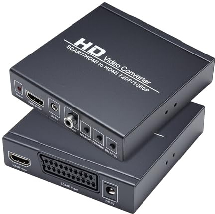 BolAAzuL Convertisseur HDMI/Peritel vers HDMI720P/1080P 50/60Hz DC 5V AUX COAXIAL Convertisseur HDMI Scart avec Adaptateur pour Jeu Console STB Blu-Ray DVD PS3 Wii