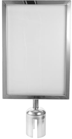 Retractable Belt Stanchion Sign Holder: Vertical Portrait A4 Silver Frame for Crowd Control Airports Events Restaurants Barrier Post Signage Display Posts Queues, 1 PC