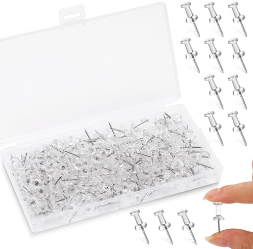200 PCS Clear Push Pins, Strong Hold Drawing Pins for Cork Notice Boards | with Storage Box, for Bulletin Boards & Walls, Drawing Pins for Maps, Posters & Crafts (Transparent)
