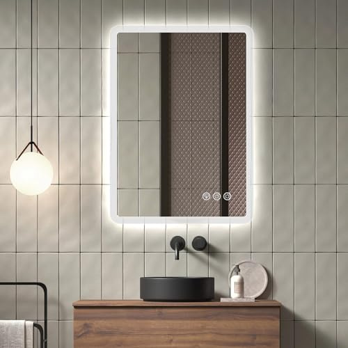 Ratsamee Espejo Baño con Luz 50x70cm, Espejos de Baño con LED con Antivaho, Regulable, 3 Colores Luz, Función Memoria