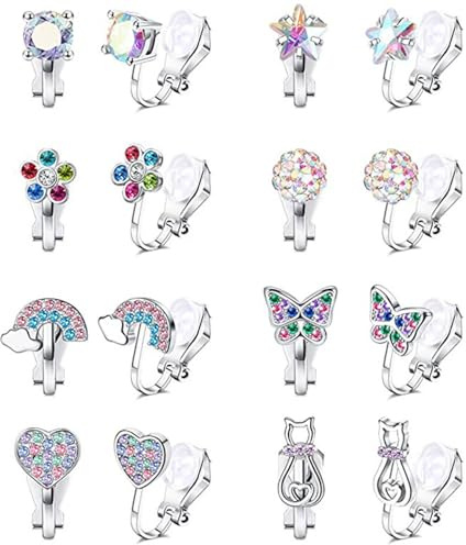 Boucles D'oreilles Clips pour Fille Enfant, Boucle Doreille Enfant Fille Hypoallergéniques, Clips Oreilles Non Percées, Cz Filles Boucles D'oreilles Clip pour Femme Enfants