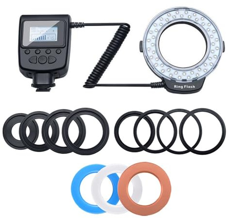 Anneaux lumineux macro avec écran LCD 7 modes d'éclairage 8 anneaux adaptateurs pour des effets d'imagerie améliorés Accessoires de photographie