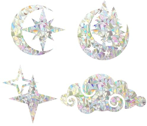 PRESSINART 16 Unidades 4 Estilos Pegatinas de Luna Y Estrella para Ventanas Pegatinas Arcoíris para Ventanas Pegatinas de Protección de Aves Vinilos Prismáticos Atrapasoles Pegatinas para Decoración