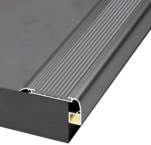 Perfil de aluminio para borde de escalera con canal LED, perfil antideslizante en forma de L para escalón interiores y exteriores, longitud 100/134 cm(Gray,100cm/39 In)