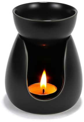 Lámpara de aroma para aceites esenciales, vela de té, lámpara de cerámica para aceite aromático y cera aromática, calentador para aceites esenciales, lámpara de aroma de color negro mate