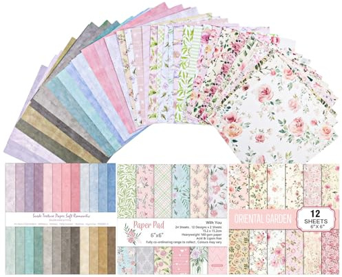 Yoreva Papel Scrapbooking 48 Hojas Con Patrones Coloridos,Motivos Florales | Para Journal, Scrapbooking, Álbumes De Fotos y Decoración (15,2 x 15,2 Cm / 6 x 6 Pulgadas)