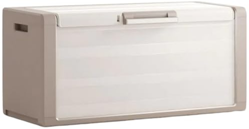 EffeDecor Baule Cassapanca in Resina Resistente Sabbia/Beige Predisposizione Lucchettabile Portaoggetti Contenitore Organizzatore per Esterno Interno Giardino 118x49x55 cm