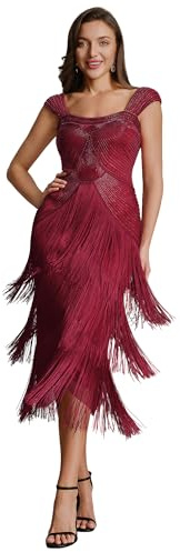 Ever-Pretty Abito Vintage Flapper 1920s con Paillettes e Frange, Donna Cocktail Borgogna 46