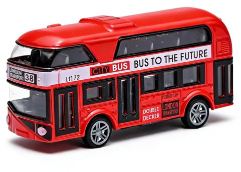 MYPPRFC Red Bus Toy, Mini SchoolBus Model, Friction Powered Vehicle, City Car Sightseeing Tour Red Bus, Sounds and Openable Doors, Birthday Gift for Kids Grils and Boys