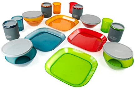 GSI Outdoors - Infinity 4 Person Deluxe Nesting Table Set Multicolor Durable, Break Resistant Plates, Bowls, Mugs and Cups
