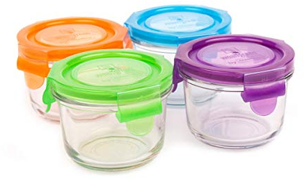 Wean Bowls Glass Food Storage Garden Pack - Pack of 4 x 5.4 oz Round containers Blue, Orange, Green, Grape