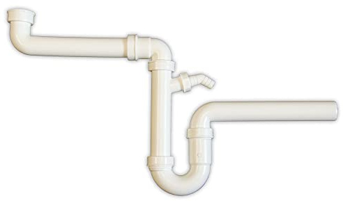 tecuro Raumsparer Siphon Spülen Geruchsverschluß 1 1/2 Zoll x Ø 50 mm, Raumwunder mit zusätzlichem Geräteanschluss für Spül- und Waschmaschinenschläuche (19-22 mm)