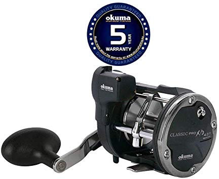 Okuma Classic Linecounter XPD- 30DA Rechtshand Multirolle, Schnurfassung 420m 0,40mm, Meeresrolle, Angelrolle für Norwegen, Island, gelbes Riff