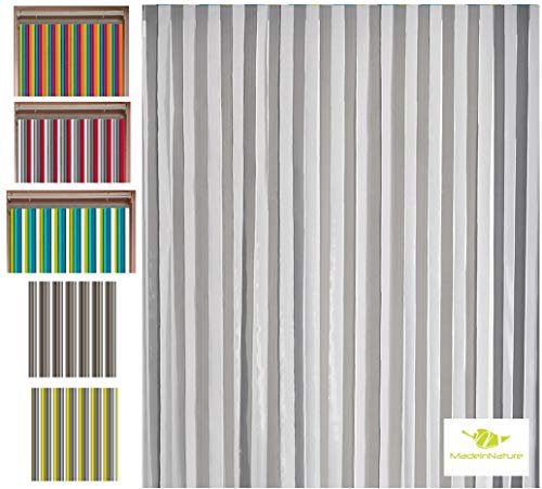 MadeInNature Türvorhang mit Kunststoffriemen, hochwertig, für den Innen- und Außenbereich, Breite 90 cm x Länge 220 cm, mehrere Modelle zur Auswahl (Grau, Weiß)
