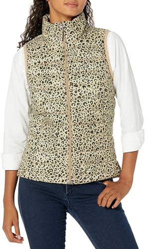 Amazon Essentials Doudoune Pliable Imperméable Légère Femme, Fauve Clair Imprimé Léopard, XL