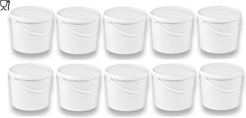 10 x 5 Liter Eimer mit Deckel weiß, stapelbarerer Milch-/Vorratseimer, Honigeimer Kunststoffeimer mit Lebensmittelfreigabe, Lebensmittelechte Behälter, Leereimer für Mehl, Wassereimer, 10 Stück