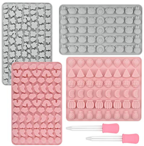 HQdeal Silikon Silikonform Set aus 4 Gummibären Formen und 2 Dropper Pralinenform Silikon Eiswürfelform Klein Schokoladen Silikonformen für Gelee, Schokolade, Jelly, Sirup,Süßigkeiten für Kinder
