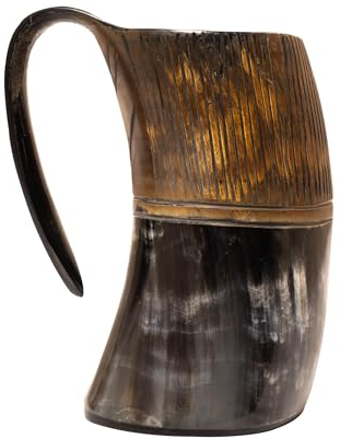 Handcrafts Home Viking Horn Mug– Stripped Natural Ox Horn Cup for Coffee, Beer and Home Decor, Viking Drinking Horn Mug, Unique Handmade Mug and Dad Gifts, Rustic Beer Mug for Father’s Day