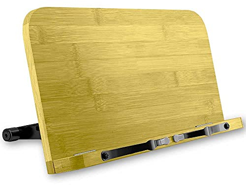 OcioDual Atril Soporte Madera Tamaño L con Pinzas Respaldo Ajustable Regulable Plegable para Libros de Cocina Tablets Partituras