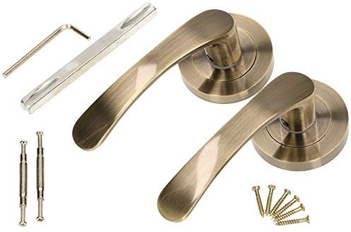 KOTARBAU® Juego de manillas con roseta redonda, Manivelas de roseta, Manilla bronce, latón envejecido de zamak, Manillas universales, Manetas, Picaportes para puertas interiores y de entrada