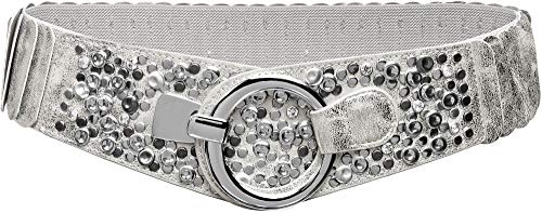 Caspar GU300-N elastischer breiter Damen Stretch Taillengürtel mit Nieten Dekor, Gürtelgröße:78 [für Körperumfang 75-90 cm], Farbe:silber