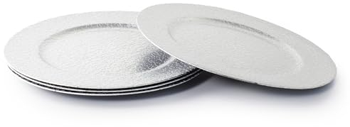 Rammento Lot de 4 assiettes de présentation rondes de 33 cm (33 cm rondes argentées brillantes)