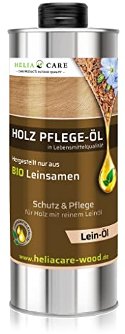 HeliaCARE BIO Leinöl für Holz - 100% natürlicher Holzschutz ohne Chemie - Holzpflegeöl für Innen & Außen - Premium Leinsamen Holzöl aus Deutschland - (1000 ml)