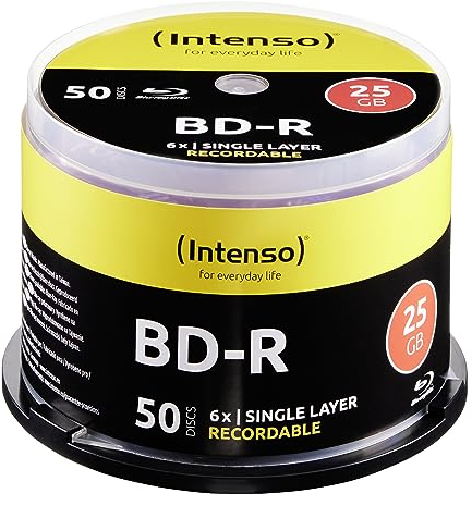 Intenso BLU-Ray 25 GB, 6 x Speed, Recorcable – 50 Unidades