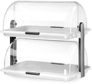 HENDI Buffet-Vitrine, doppelt, Doppeldecker, Rolltop-Präsenter, Käse- und Brotkasten, Transparente Rollabdeckung oben, 380x260x(H)355mm, Polystyrol