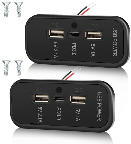 USB-uttag 3 portar 12 V 45,5 W, 2 st Gibbab PD3.0 Typ-C Snabbladning och dubbel port USB A 3,1 A Väggfäste för bil, båt, buss, terrängcykel, motorcykel, lastbil