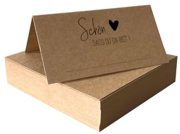 Tischkarten Schön, dass du da bist Kraftpapier braun mit Herz | 25, 50, 100 Stück | selbst beschriften | Namensschilder, Platzkarten | für Hochzeit, Geburtstag uvm (25)