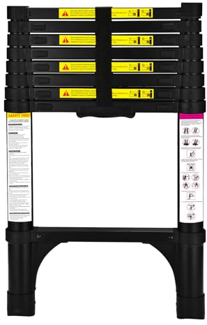 HBTower 2.6M/8.5FT Echelle telescopique,Escamotable en Aluminium,Echelle plianteConvient aux Camping-Cars, greniers, extérieurs et intérieurs, Charge Max 150 kg,Noir