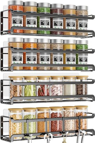 TRAYINDALY Spice Rack Wall Mounted 4 Pack, Space-Saving Spice Organiser for Spice Jars And Seasonings, Adhesive Hanging Spice Racks Organizers For Inside Cupboard, Kitchen Door Storage Shelf
