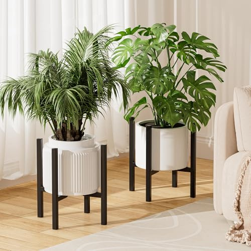 Urban Deco Adjustable Metal Plant Stand Outdoor & Indoor Planter With Stand Fits for 8-14 Inch Plant Holder Mid Century Modern Flower Stand Corner Outdoor Plant Stands for Patio (8-14inch 2PK)