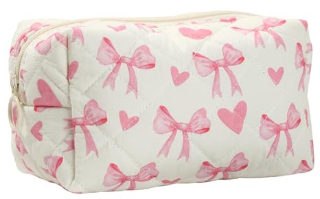 Bow Pencil Case - Adorable Preppy Pink Bow and Heart Pencil Case, Coquette Makeup, Student Stationery Organizer, Y2k Organizer Makeup Bag for Girls Women, (B)