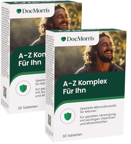 DocMorris A-Z Komplex Für Ihn – Multivitamin für Männer mit Zink, Selen & Vitamin B12 – Für Energie & Testosteronspiegel - Nahrungsergänzungsmittel