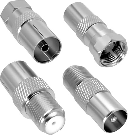 Xiansini 4 PCS F Type to Coax Adapter Kit F Female 9.5 TV Female Male Aerial Connector for Satellite, Antenna, Aerial Cables, Compatible with TV, Router, Modem, Satellite Receiver(Silve)