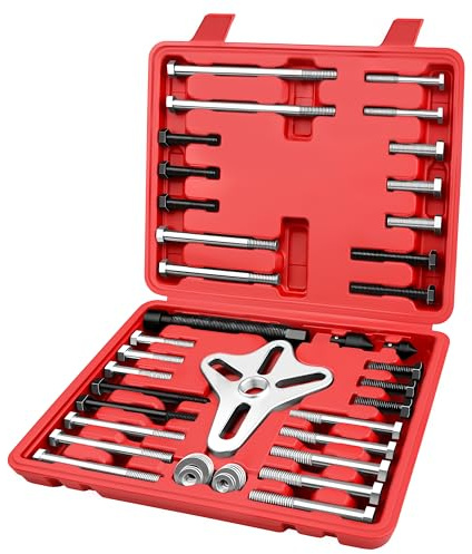WETT Harmonic Balancer Puller Set, 47Pcs Power Steering Wheel Pulley Puller Installer Tool, Automotive Flange Type Gear and Crank Puller Set, Harmonic Balancers, Crankshaft Pulleys, Gears