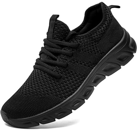 IQYNAM Running Shoes for Men Women Tennis Walking Slip on Unisex Slip-Resistant Work Shoes Breathable Athletic Workout Gym Black Sneakers Size Women 12/Men 11