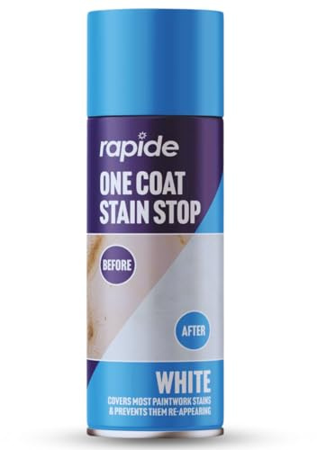 CAPRICAN One Coat Stain Stop Spray White 400ml | High-Opacity Permanent Stain Blocker | Covers Grease Pen Rust Soot & Water Stains | Quick Drying Semi-Gloss Primer | Walls & Ceilings Sealant - 2692