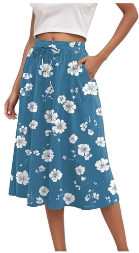 Donna Gonna Lunga Stampata Casual Alta Vita Elastica Floreale Gonne Donna Elegante a Vita Alta da Gonna Lunga in Chiffon con Fodera Estiva Bohemien Sciolto Abiti da Spiaggia Vacanze Estate Casual
