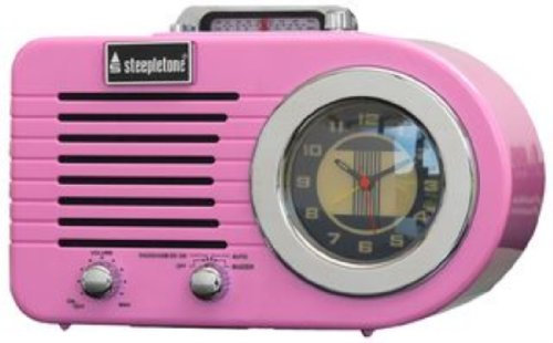 Retro Style MW-FM Alarm Clock Radio with MP3 USB/SD Playback in Pink