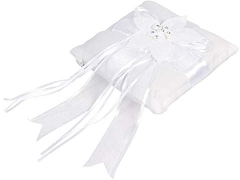 Alsino Hochzeitskissen Ringkissen Traukissen (719139), Farbe: weiß - mit Band - Maße: 20 x 20 cm Knospe Blume Weiß