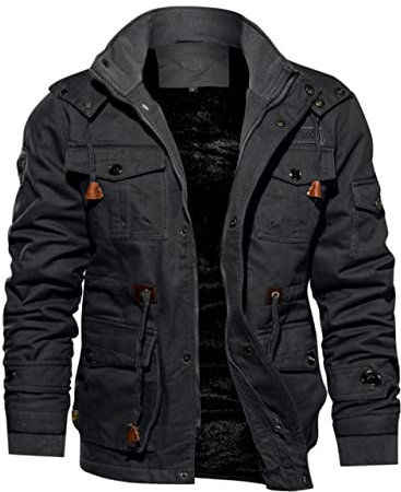 TACVASEN Herren Outdoor Übergangsjacke Warme Cargojacke Bomber Jacket Piloten Arbeitsjacke Herbst (L, Grau)