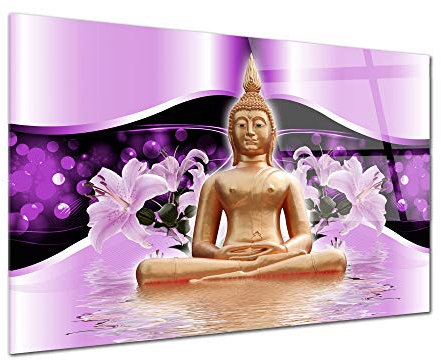 DECLINA Tableau Plexiglas Bouddha Zen Violet - Impression Verre Acrylique Zen - Décoration Murale pour déco Maison, Cuisine, Salon, Chambre, Bureau - 50x30 cm