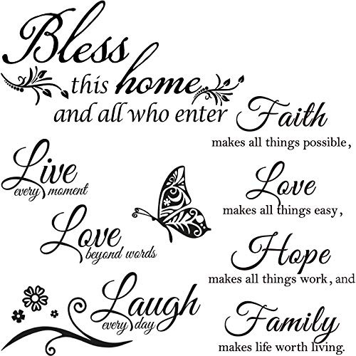 Zonon Vinyl Wall Quote Stickers Love Faith Hope Family Inspirational Stickers Motivational Wall Decals Bible Verse Butterfly Sayings for Home Room School Decorations(Classic Color)