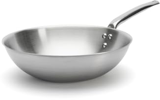 De Buyer - Wok en INOX 3 Couches ALCHIMY - 32 cm - Fabriqué en France, sans PFAS, Maîtrise de la Cuisson, INOX 18/10, Tous Feux + Four, Finition Poli Brossé, Gris