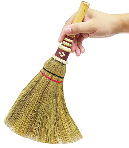 Handmade,Natural Grass Asian, Whisk Broom Thai, Handle Bamboo, Soft Brush Mini with Solid Wood Handle Retro Nature No Static Electricity Sweeping 13in